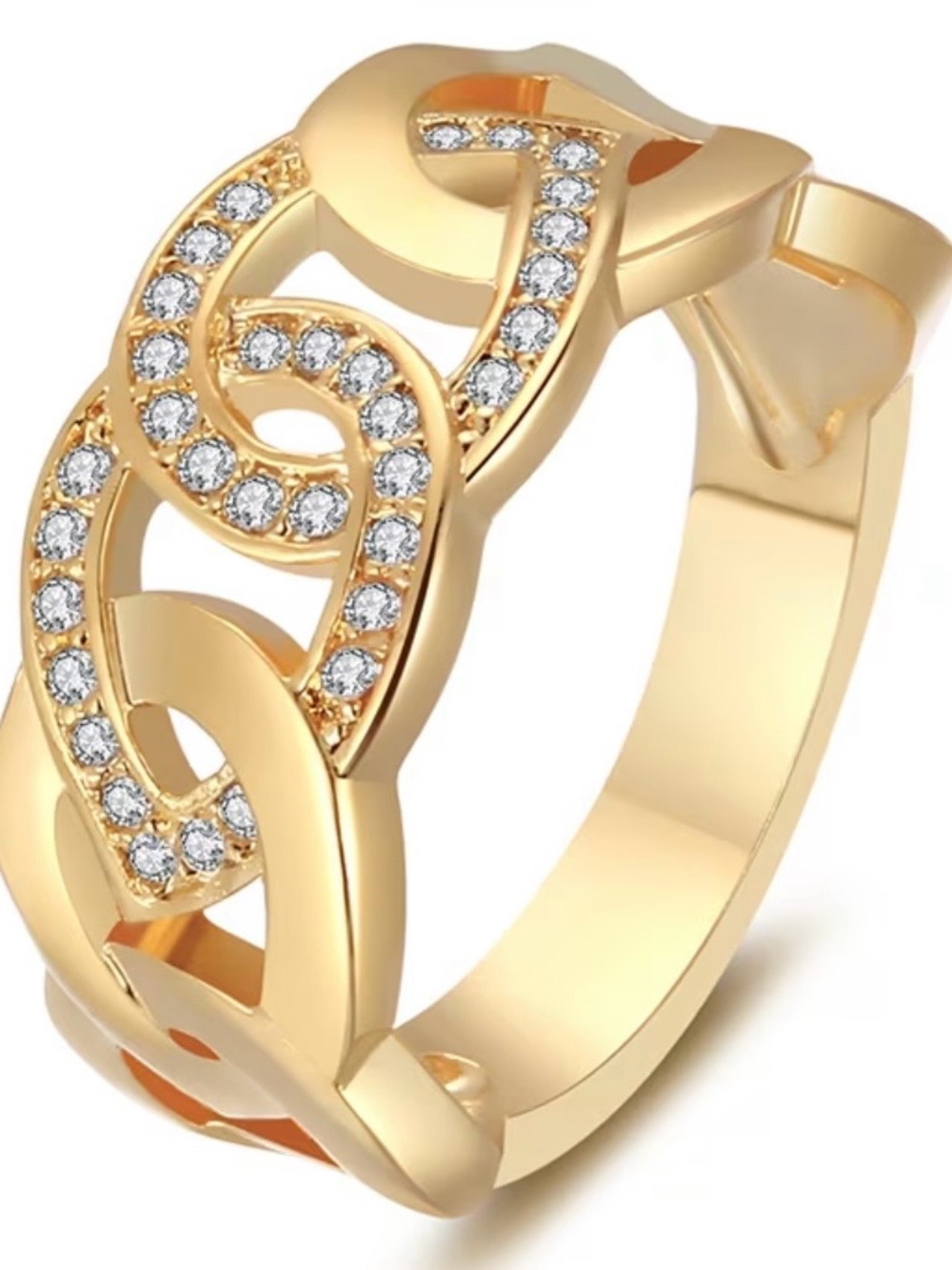 Gold Crystal Link Band Ring for Women